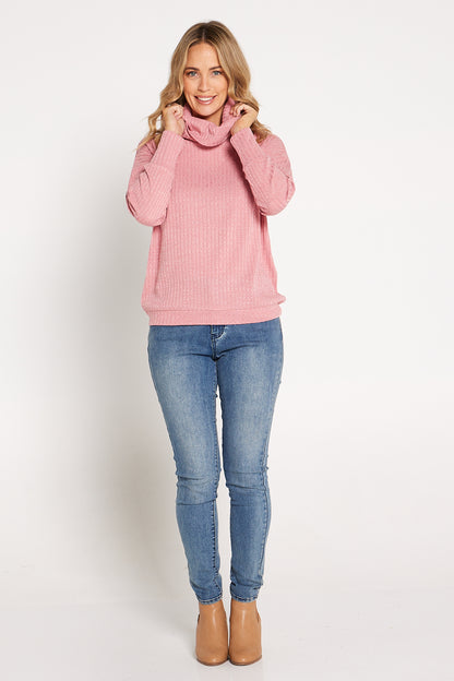 Taryn Cowl Knit Top - Pink