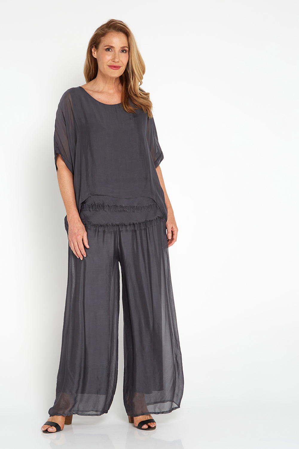 Cotton silk straight pant with side pockets