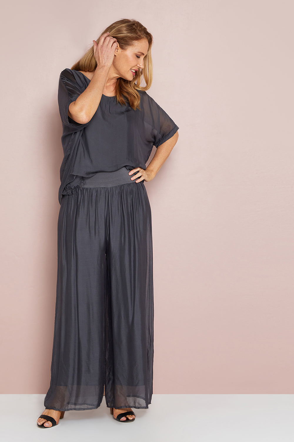 TULIO for Mature Fashion, Arlette Silk Pants - Grey