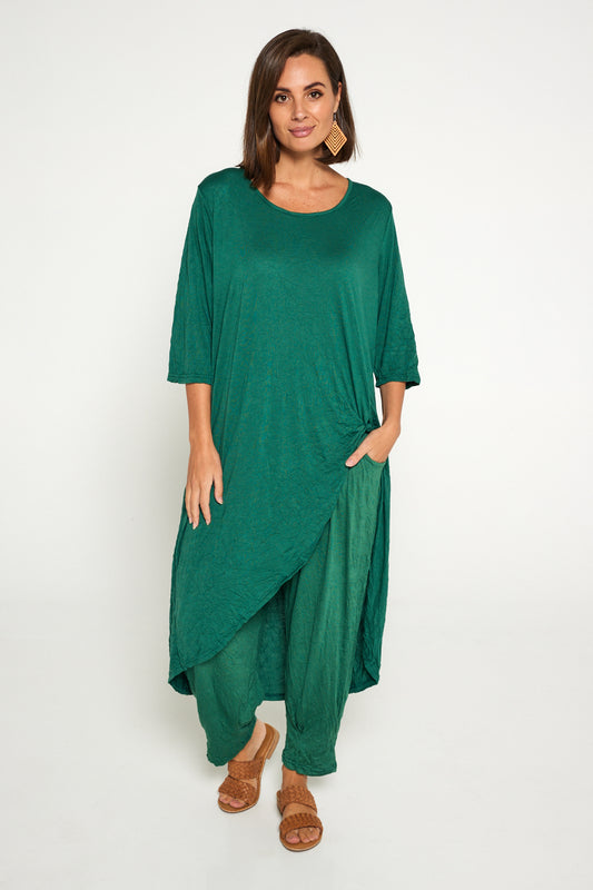 Ayana Cotton Tunic Top - Forest Green