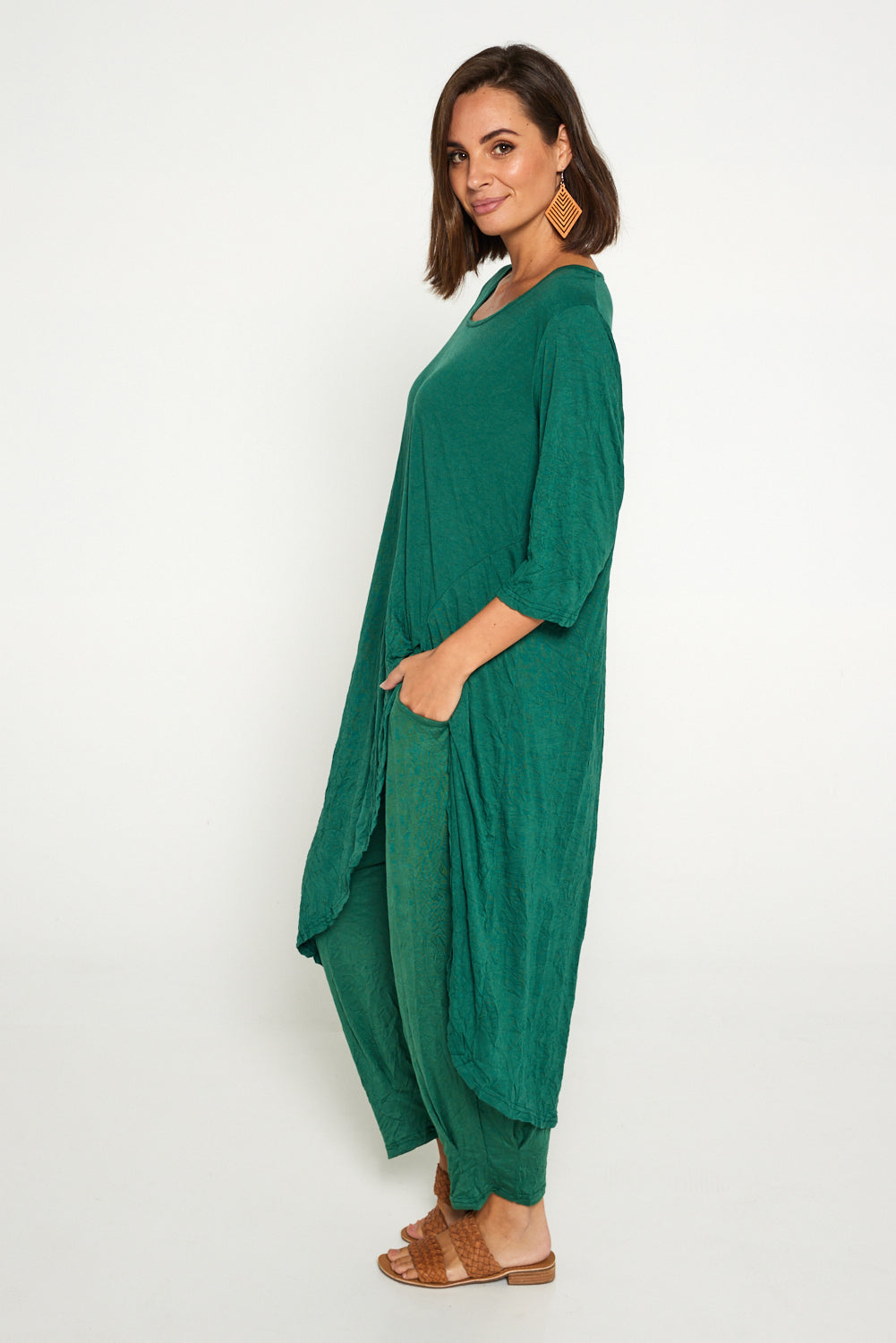 Ayana Cotton Tunic Top - Forest Green