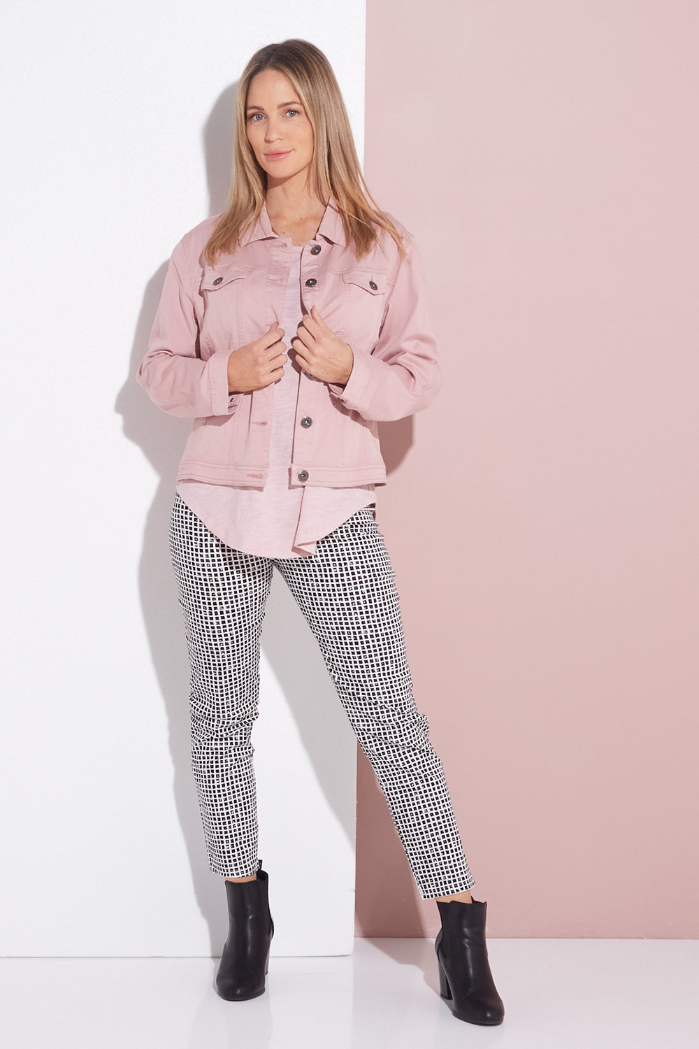 Dusty pink denim jacket discount