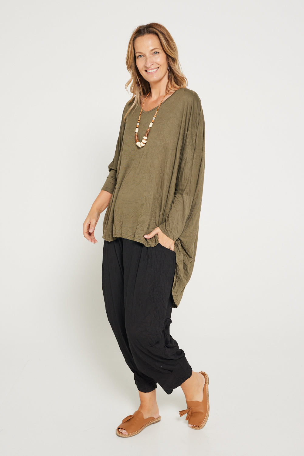 V neck Celia Top - Khaki