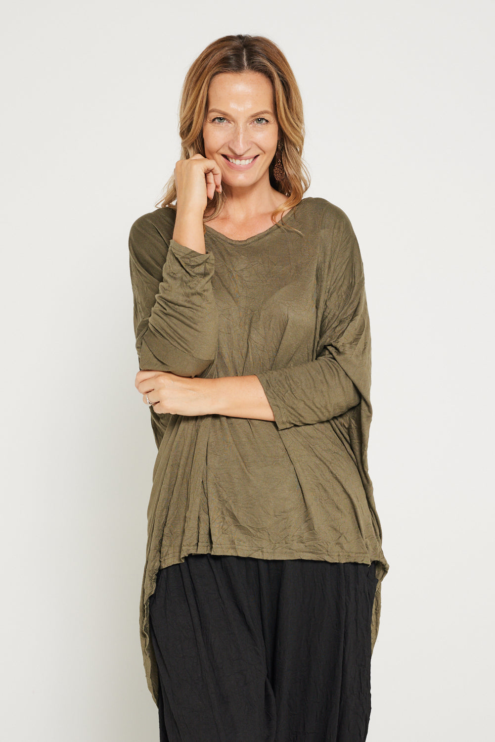 V neck Celia Top - Khaki