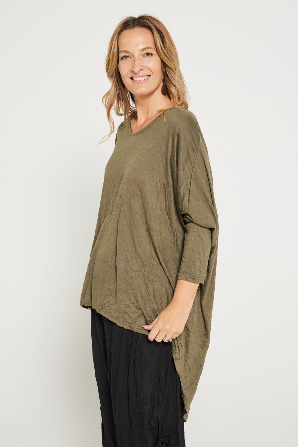 V neck Celia Top - Khaki