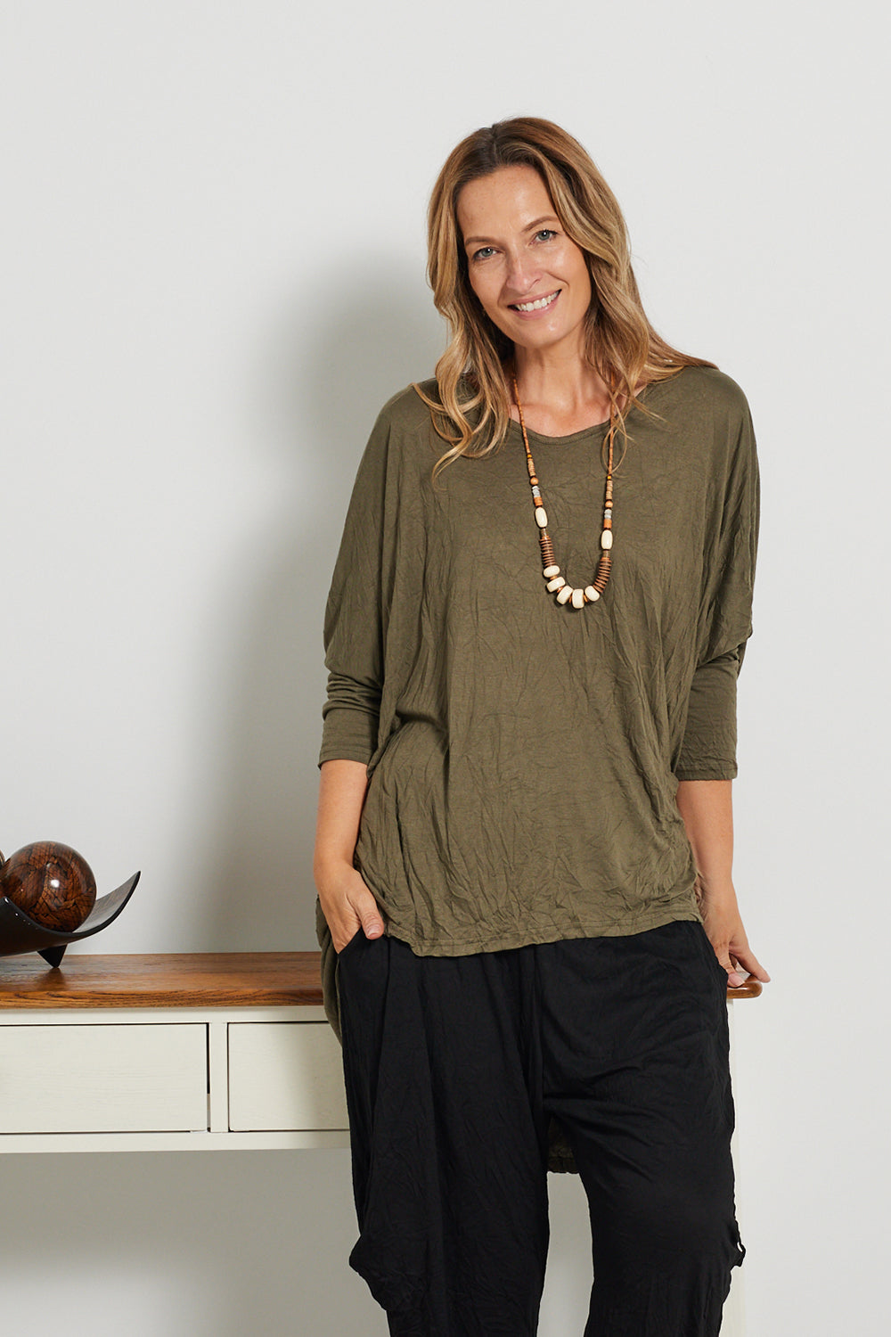 V neck Celia Top - Khaki